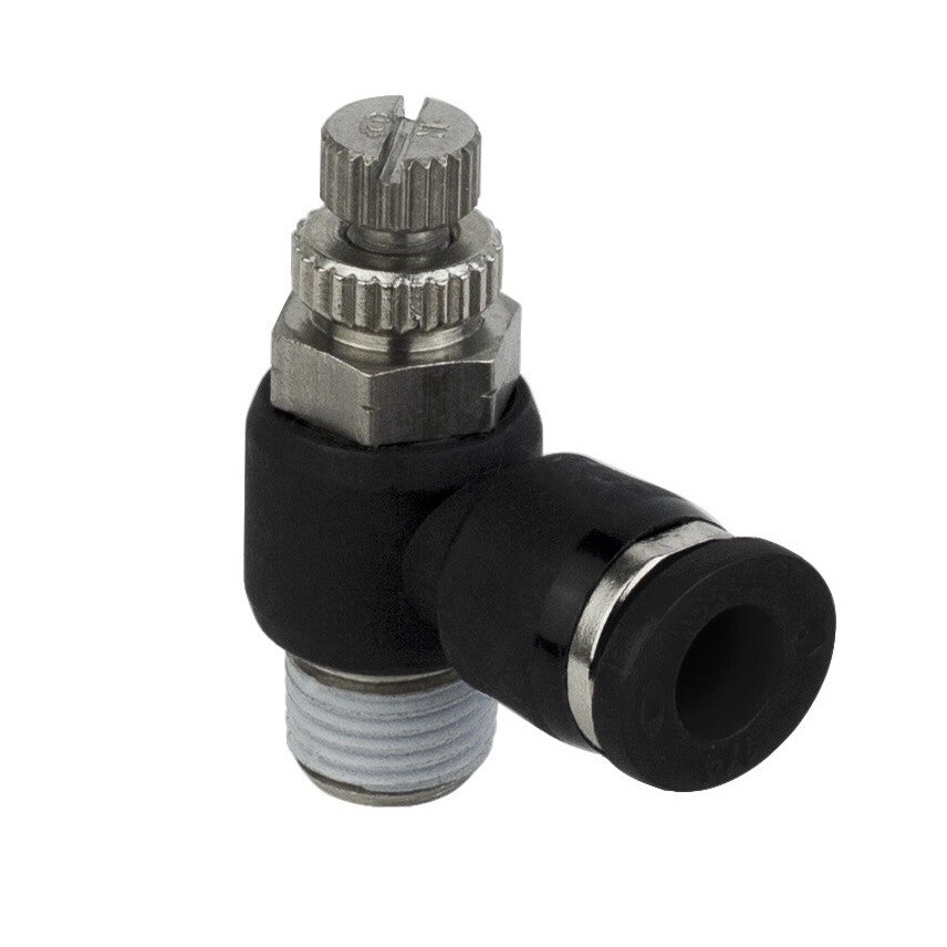 5/32" OD x 10-32 UNF Air Angle Flow Control Valve Tube Push In Fitting