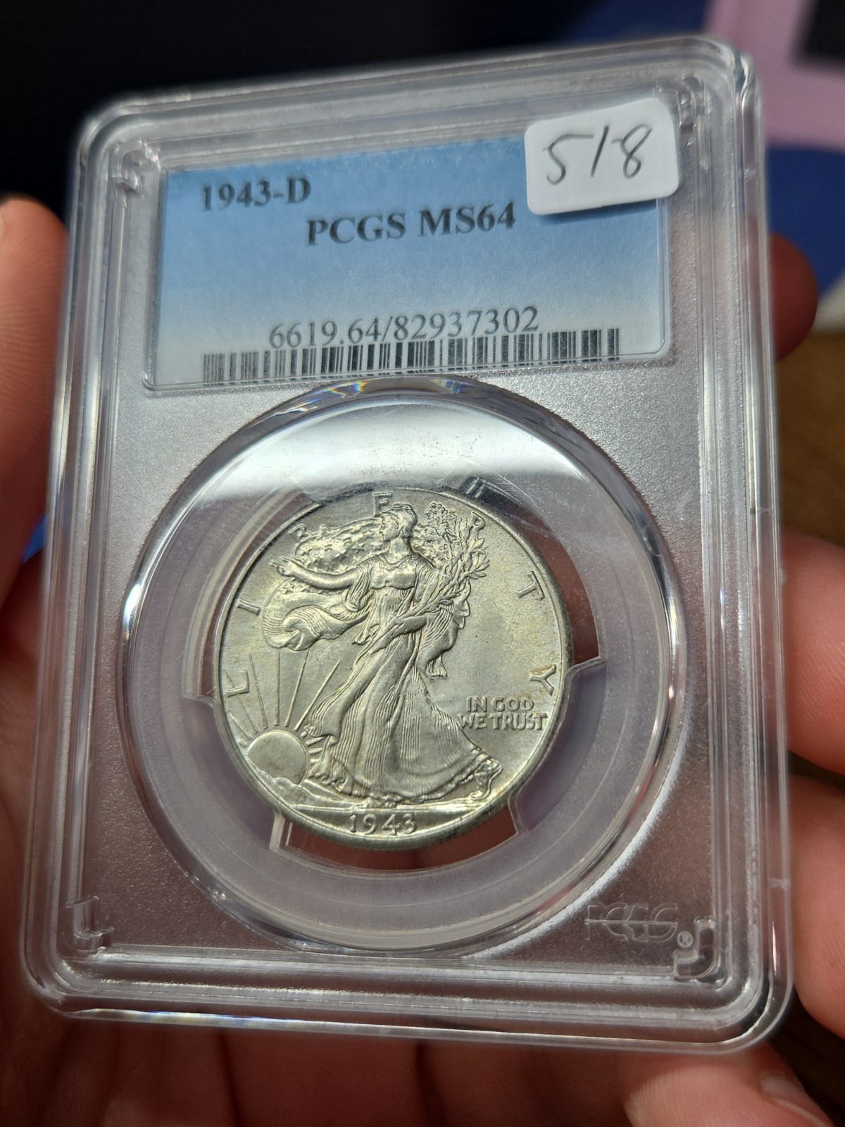 1943-D Walking Liberty Half Dollar 50C Silver PCGS MS64 Business Strike