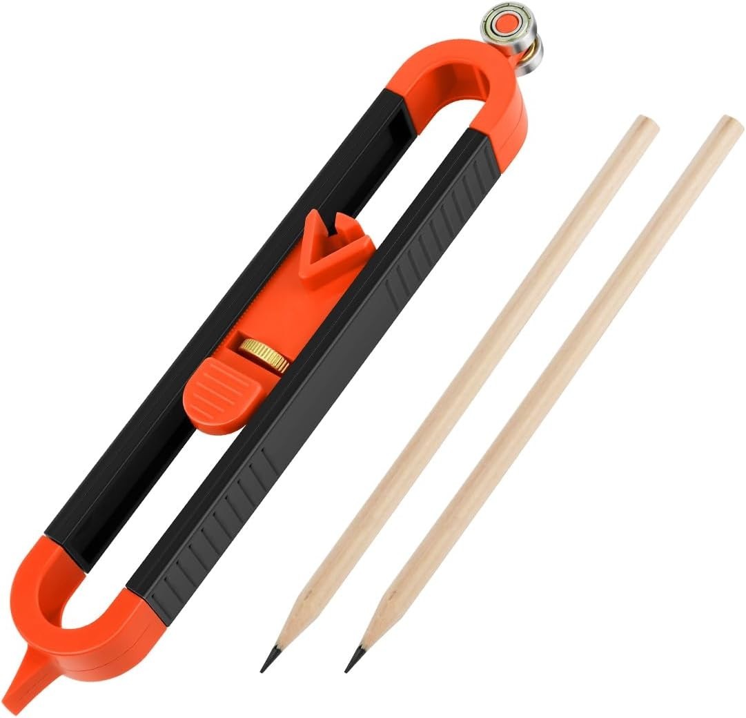 Compact Contour Scribing Tool with Adjustable Lock & Dual Pencils - Black