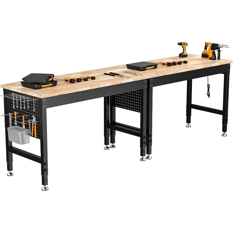 Adjustable Workbench W/ Power Strip Pegboard Hooks Heavy Duty 2000lb Capacity US