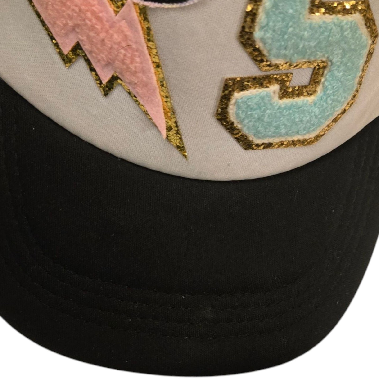Letter S Trucker Hat Black White Mesh Snapback Smiley Face Lightning Bolt READ