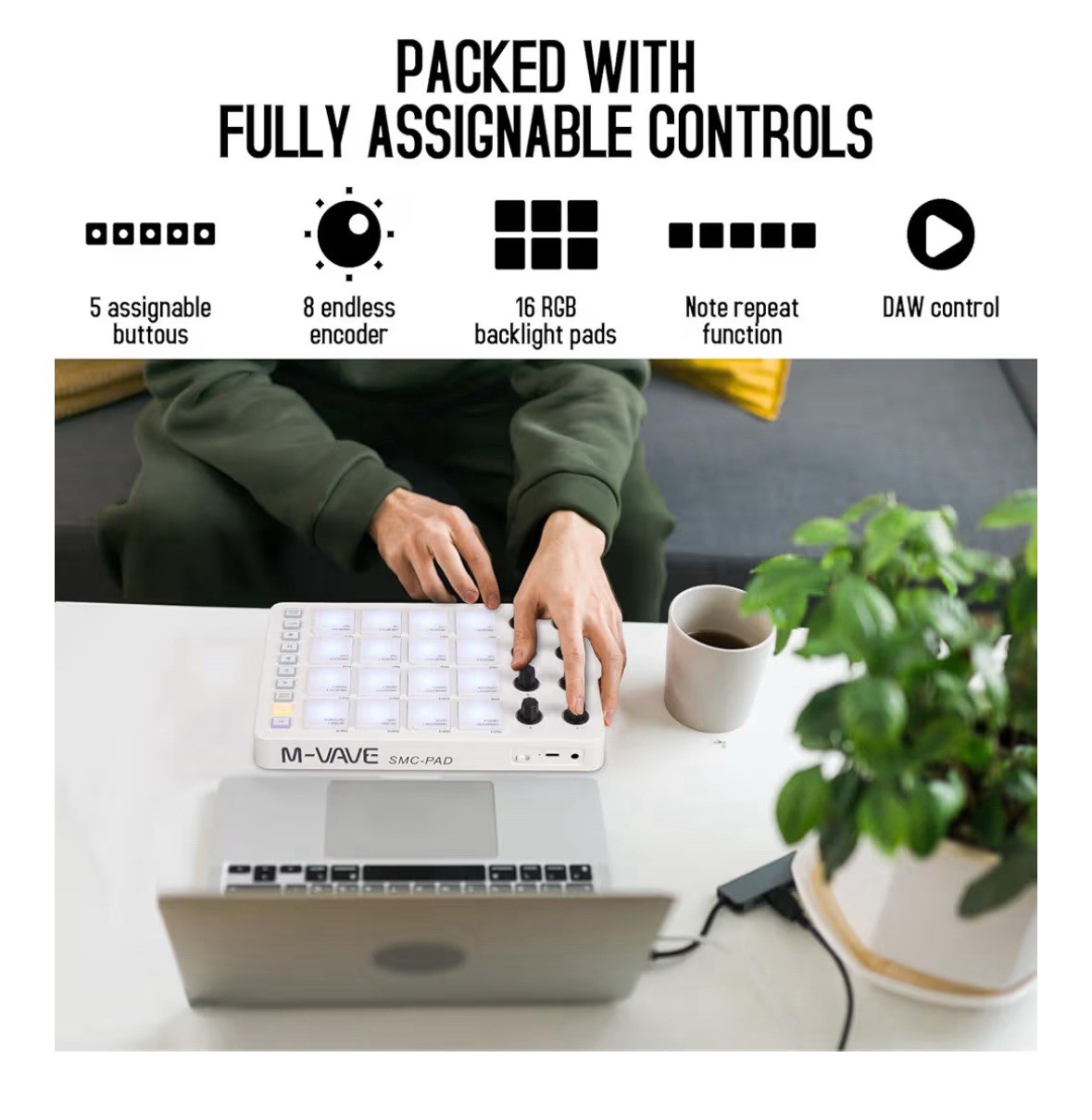 Wireless MIDI Controller Pads, Bluetooth - Black