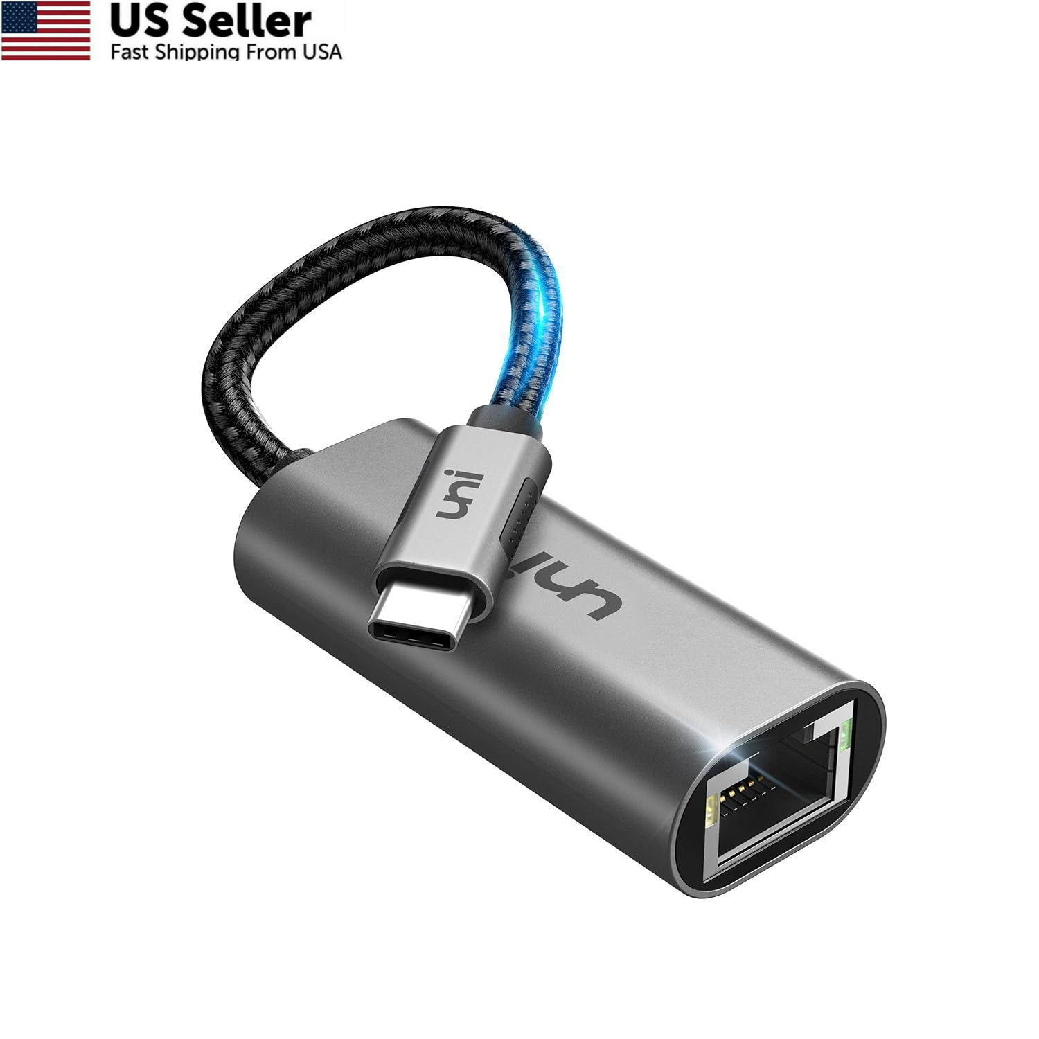 uni USB C to Ethernet Adapter, Driver Free RJ45 C [Thunderbolt Grey