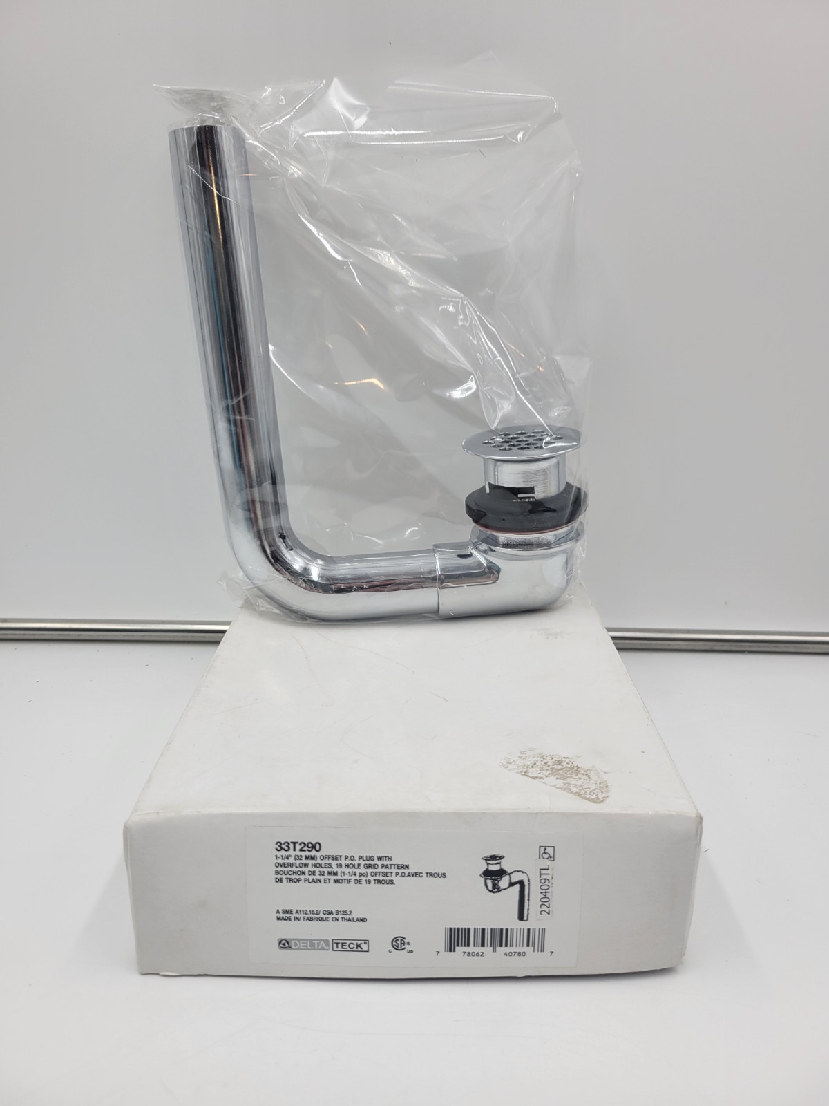 DELTA 33T290 CHROME OPEN GRID OFFSET STRAINER ASSEMBLY W/OVERFLOW HOLE 1-1/4"NIB