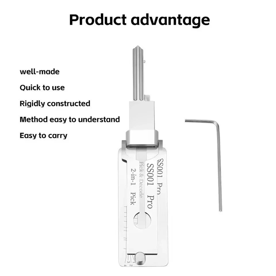 SS001 Key Decoder Stainless Steel Lock Key Precision Hook Pick Set Maintenance