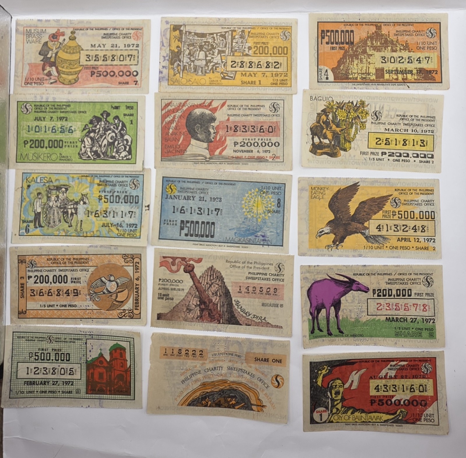 1970s Philippines Paper Collectible Vintage Sweepstakes.Lot Of 15.Original.Used.