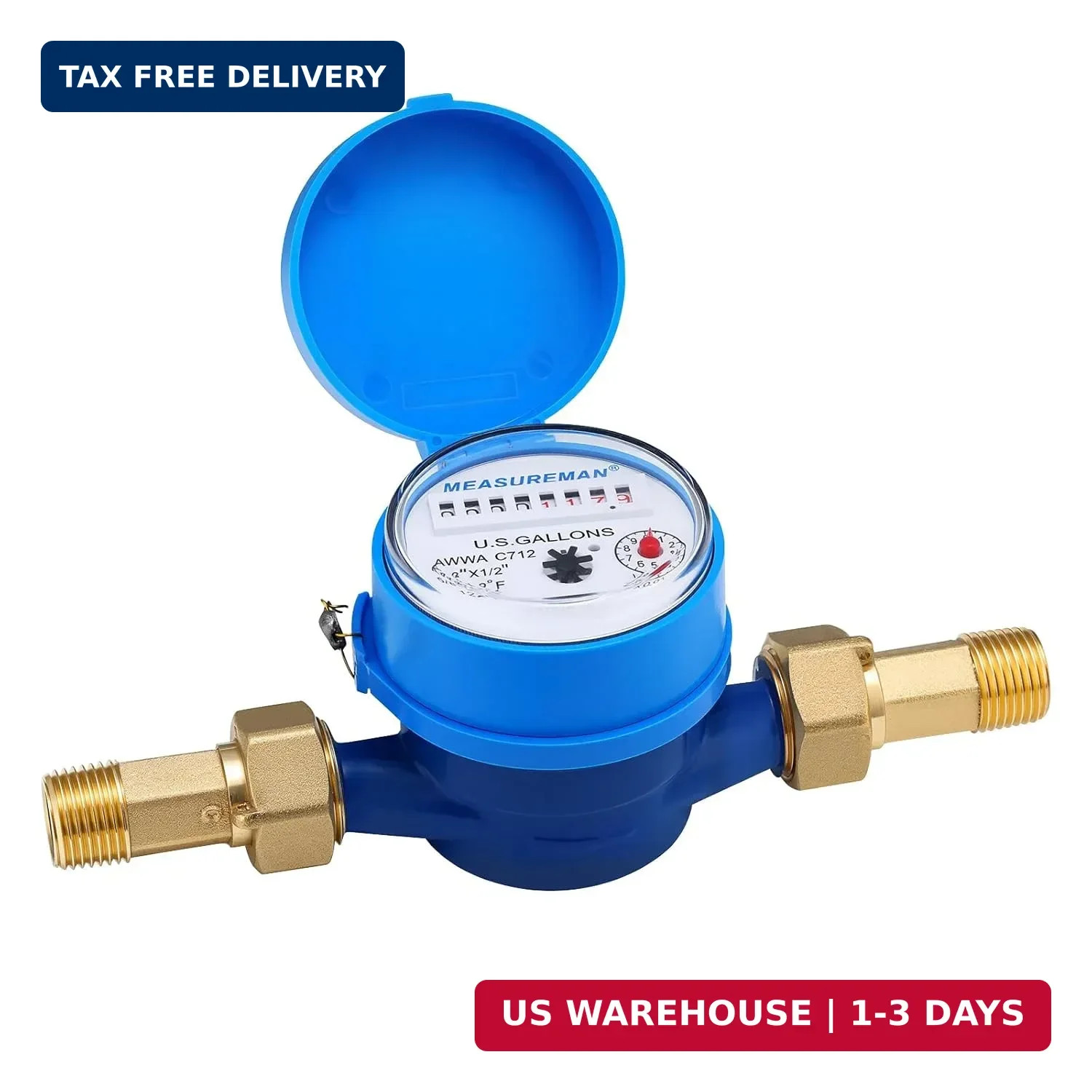 1/2" Non-Pulsed Single-Jet Gallon Water Meter Durable Blue Brass 15mm