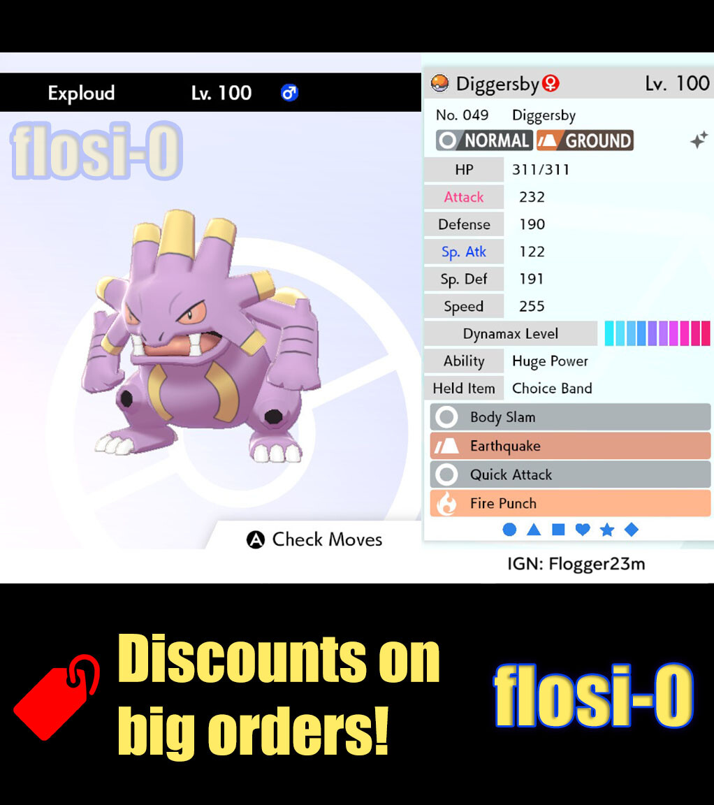 6IV Ultra Shiny Exploud Pokemon Sword and Shield (Square Shiny)
