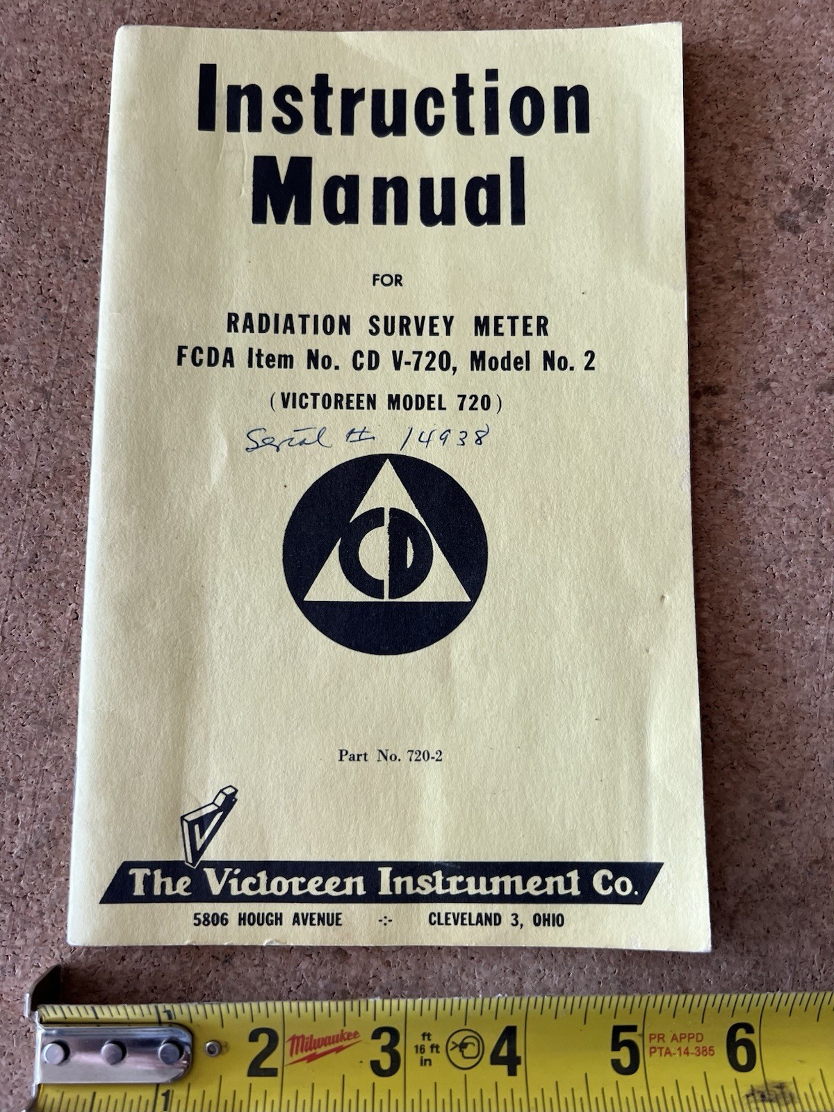 Vintage Victoreen Civil Defense Radiation Survey Meter Manual CD V-720 Model 2