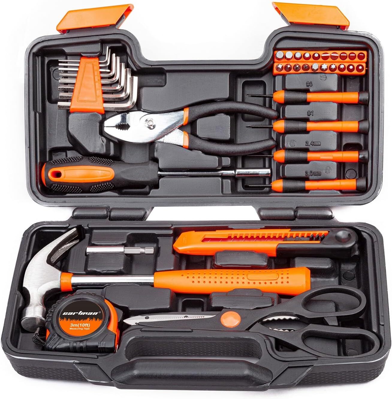 CARTMAN 39 Piece Tool Set General Household Hand Kit with Plastic Toolbox Orange