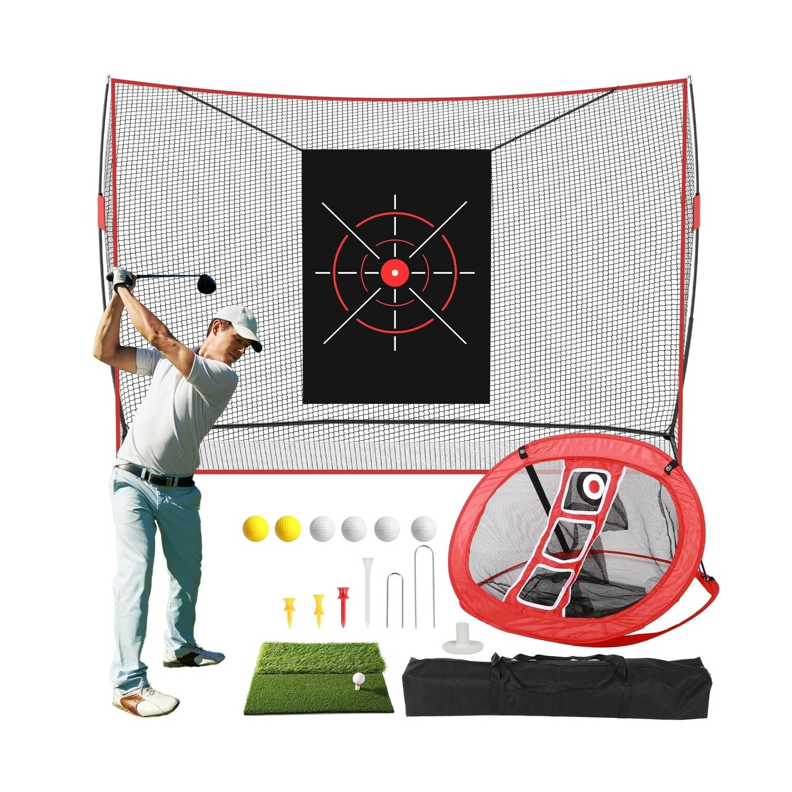 Golf Net Set, 10 x 7ft Heavy Duty Golf Practice Net with Chipping Practice Ne...