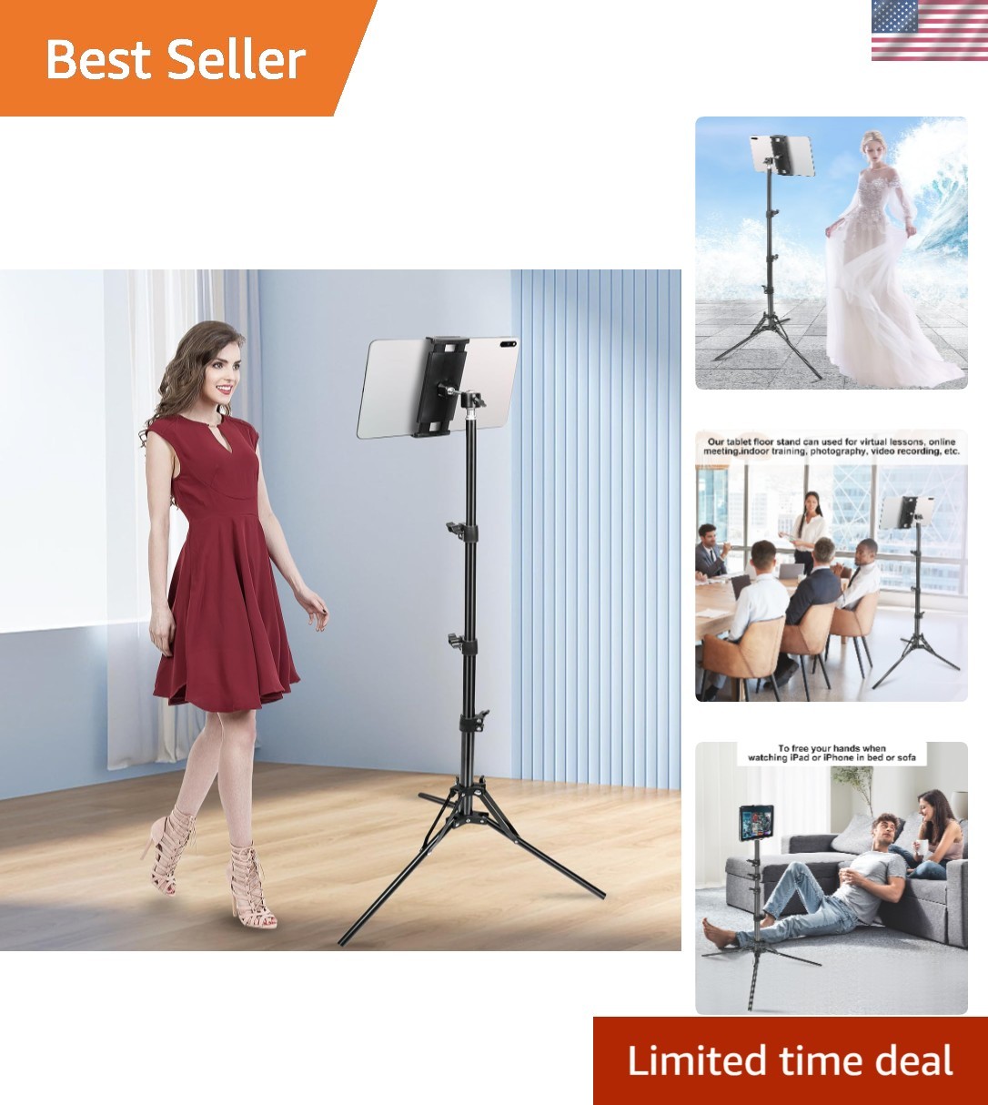 Versatile Tablet Tripod Stand - 65 Inch Adjustable Height with 360° Rotation