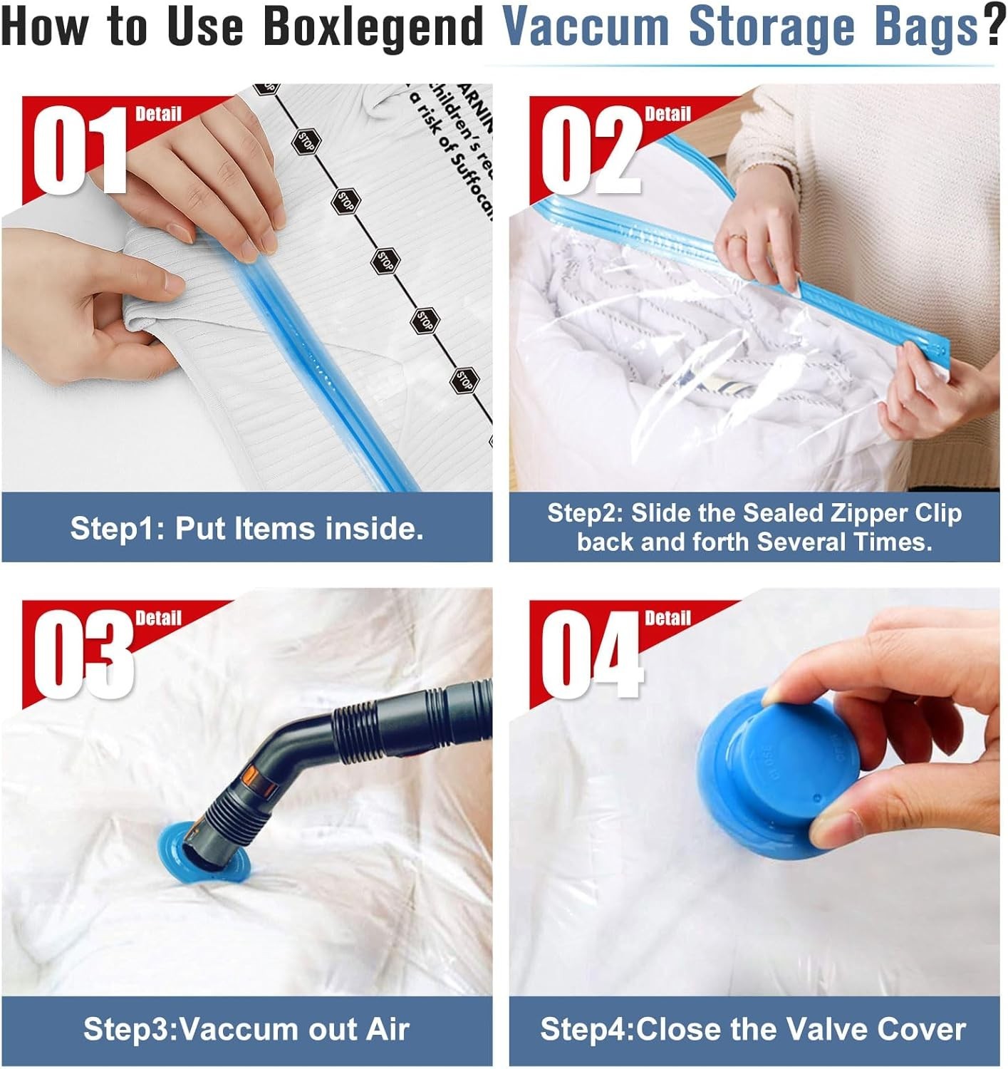 Transparent Compression Bags with Pump - 6 Medium Storage Solutions for Clothing