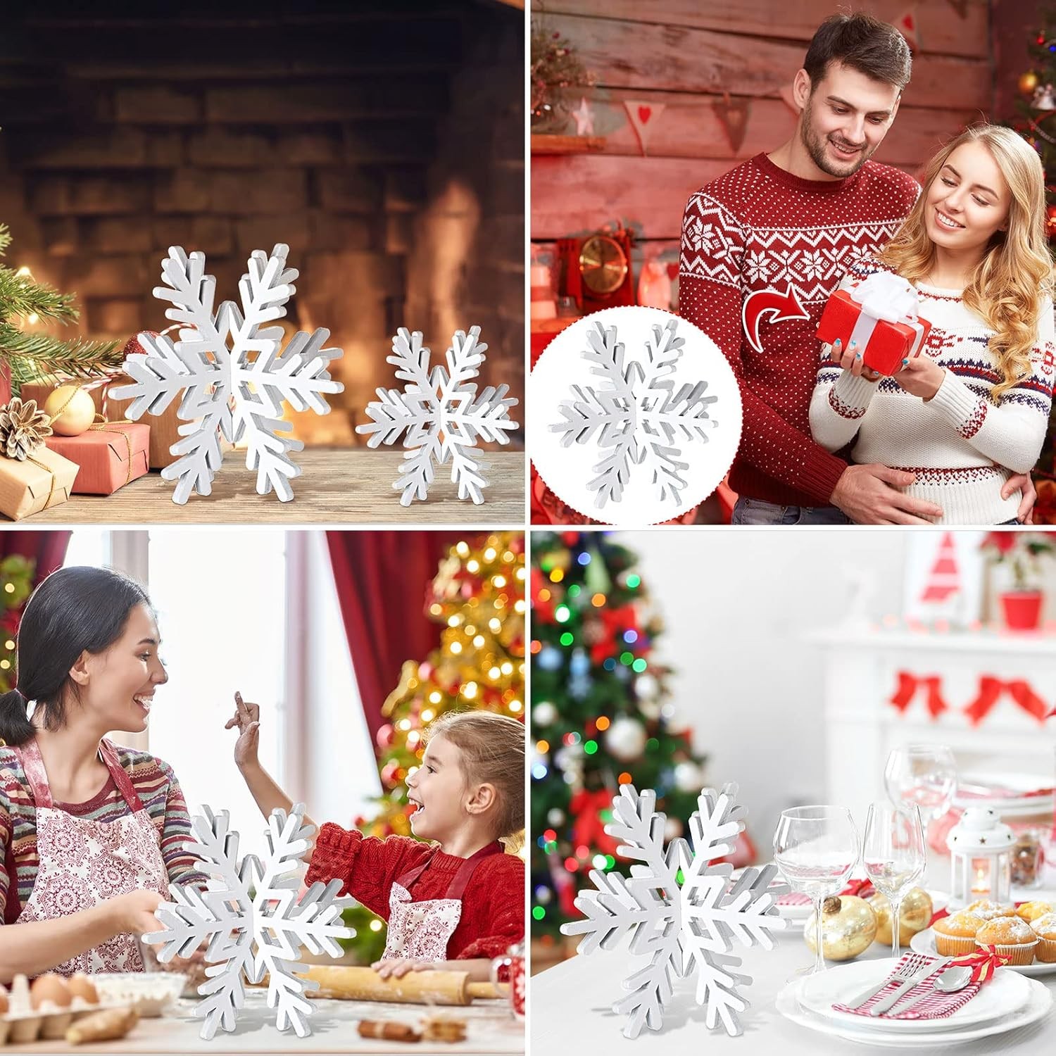 12 Pc Wooden Snowflake Table Decor White