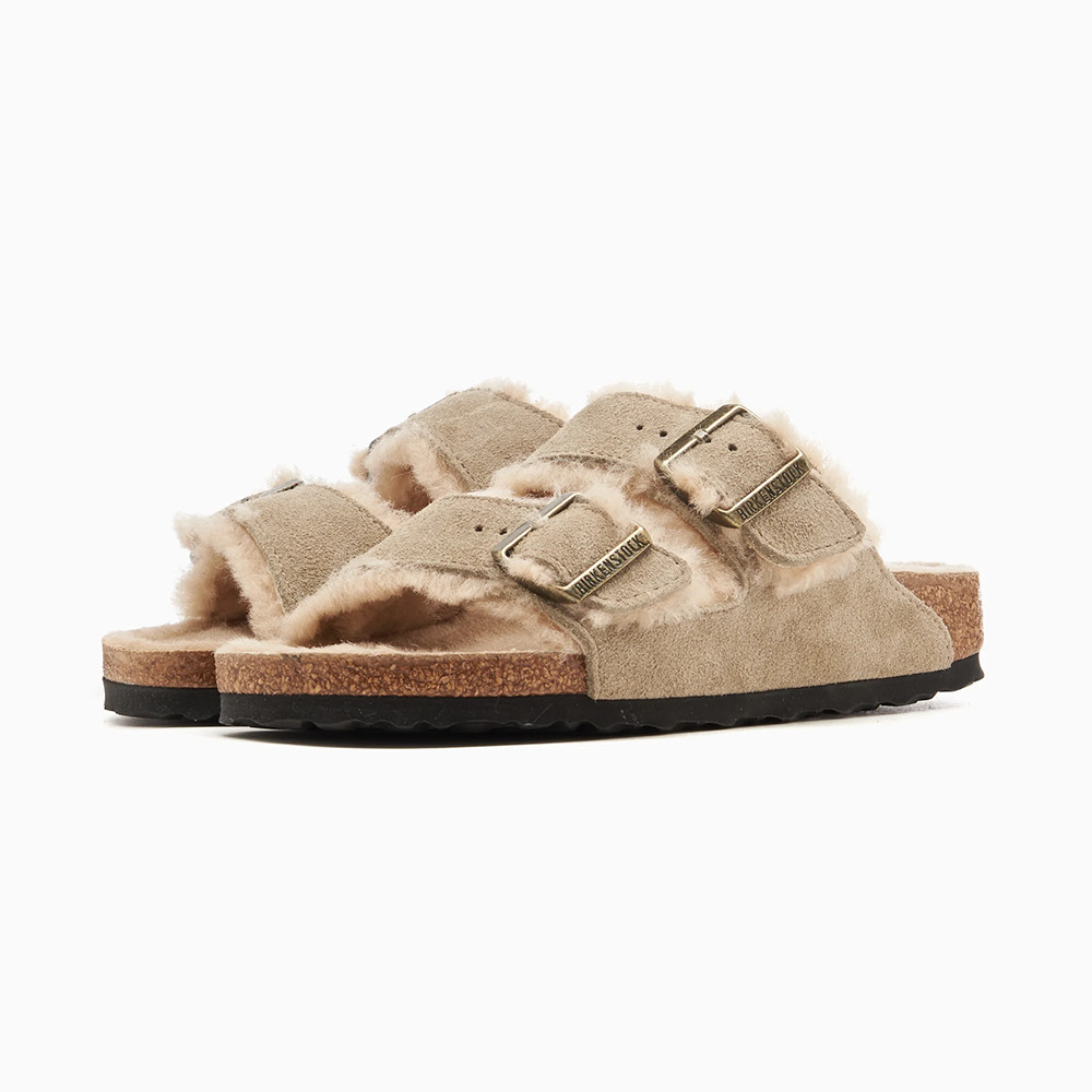Birkenstock Arizona Taupe Suede Shearling Footbed Lining Sandals Women’s Shoes