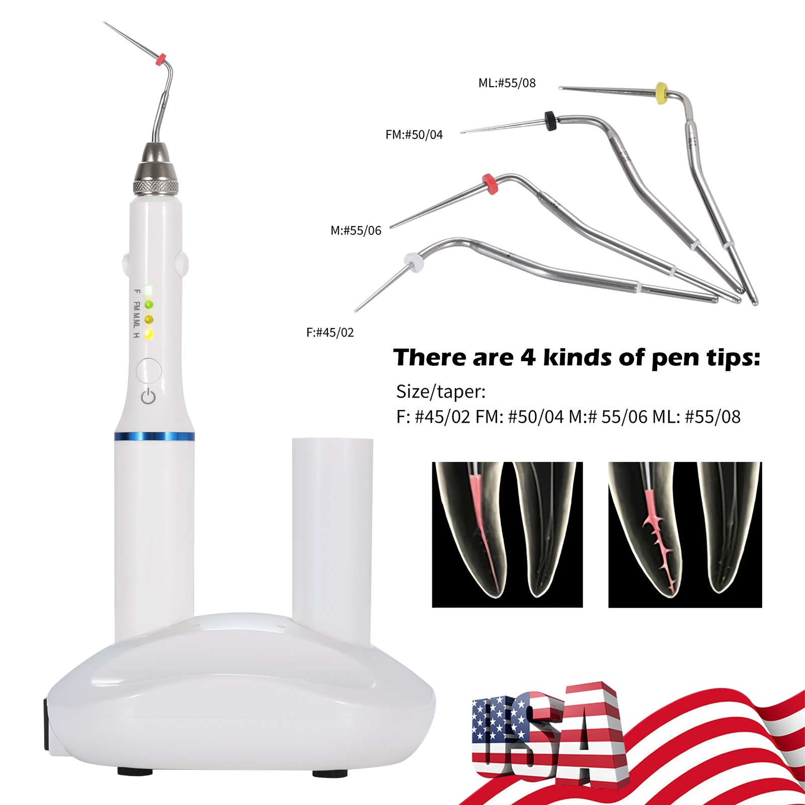 Dental Gutta Percha Obturation Pen 2S Heating Double Charging w/ 4 Endo Tips