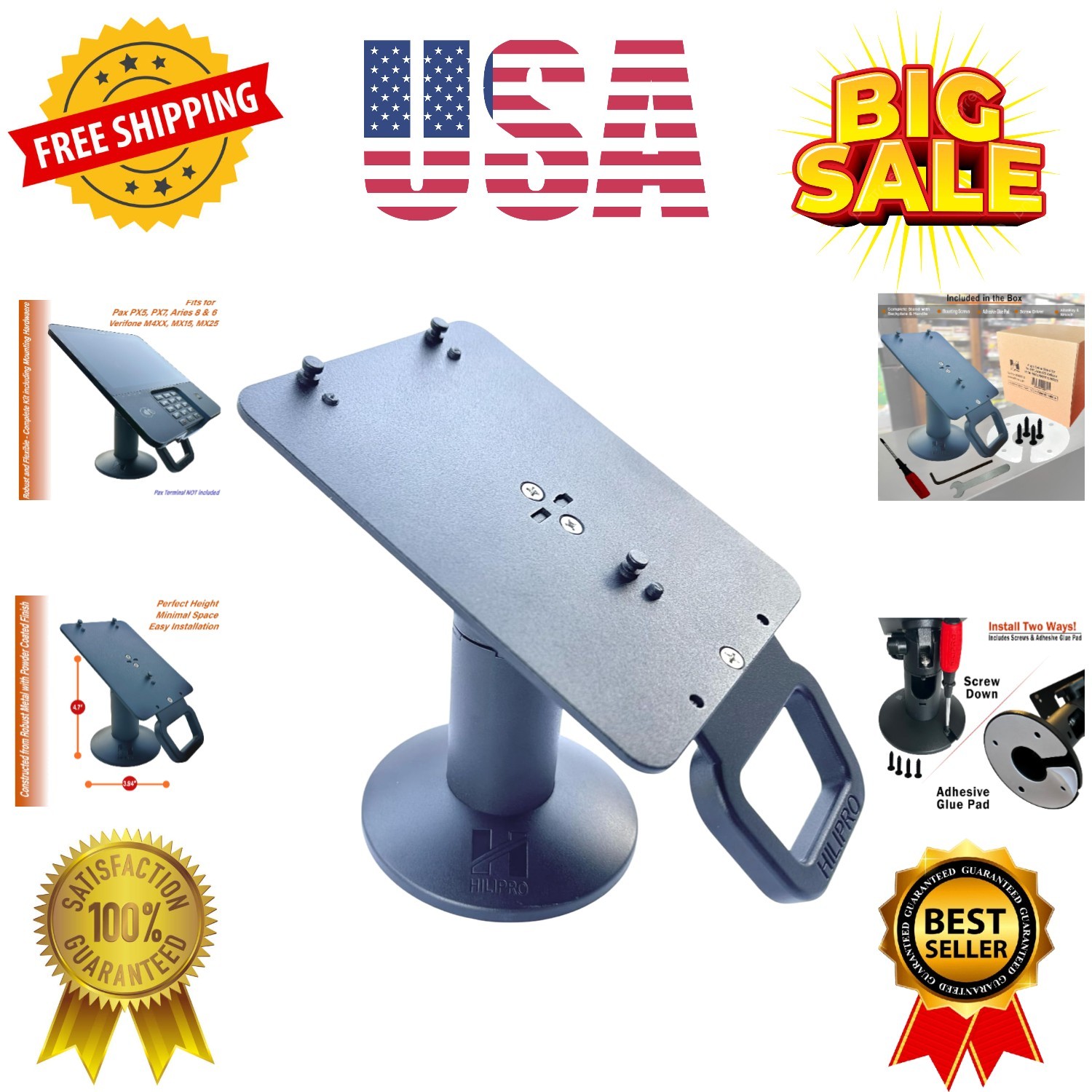Sturdy Metal Swivel Stand for Verifone MX915/MX925, M400, M440, Pax PX5, PX7,...