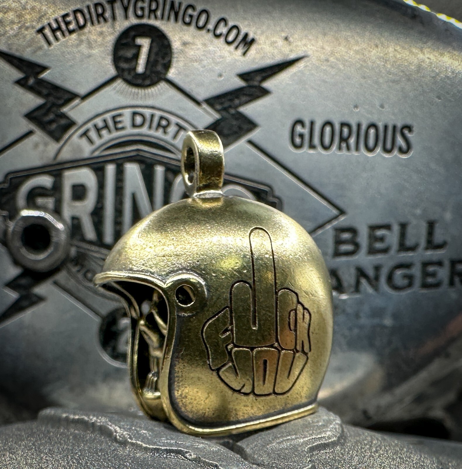F*CK You Middle Finger Brass Skull Motorcycle Gremlin Bell Chopper Harley Biker