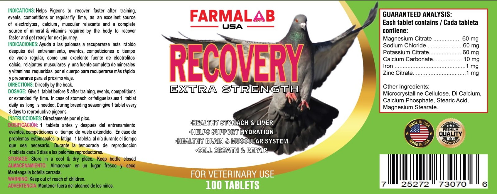 Farmalab Recovery Extra Strength Pigeon Supplement, 100 Tablets