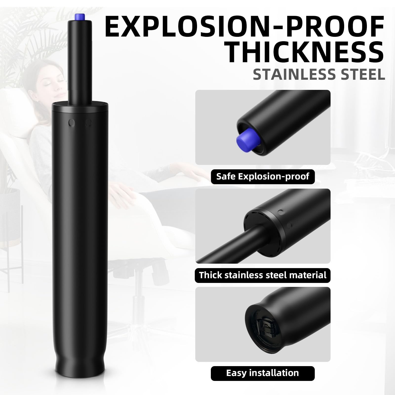 Sytopia 11.5 Inch to 17.5 Office Chair Cylinder 6'' Travel Length, Black