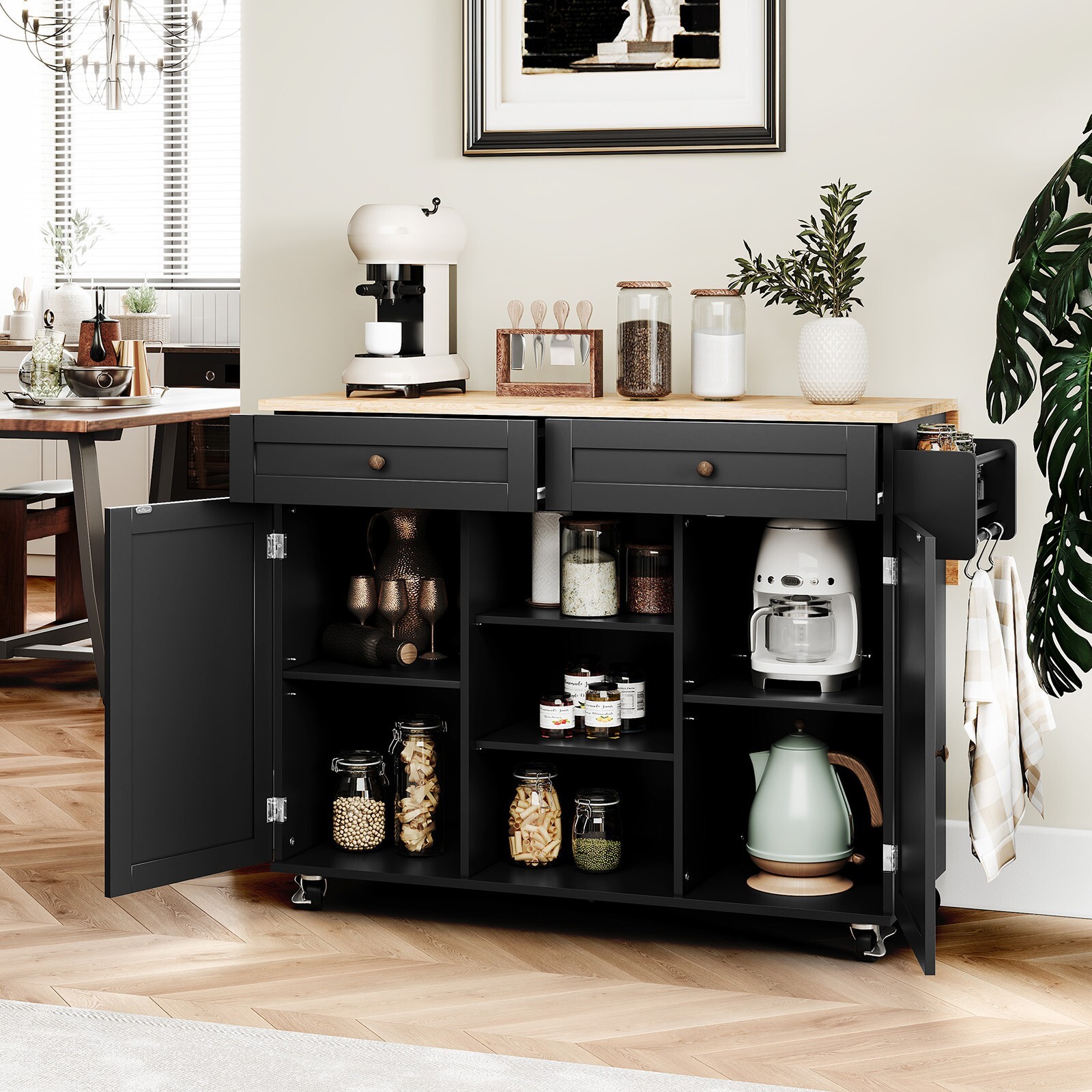 Rolling Kitchen Island with Drop Leaf Movable Kitchen Carts on Wheels Island NEW