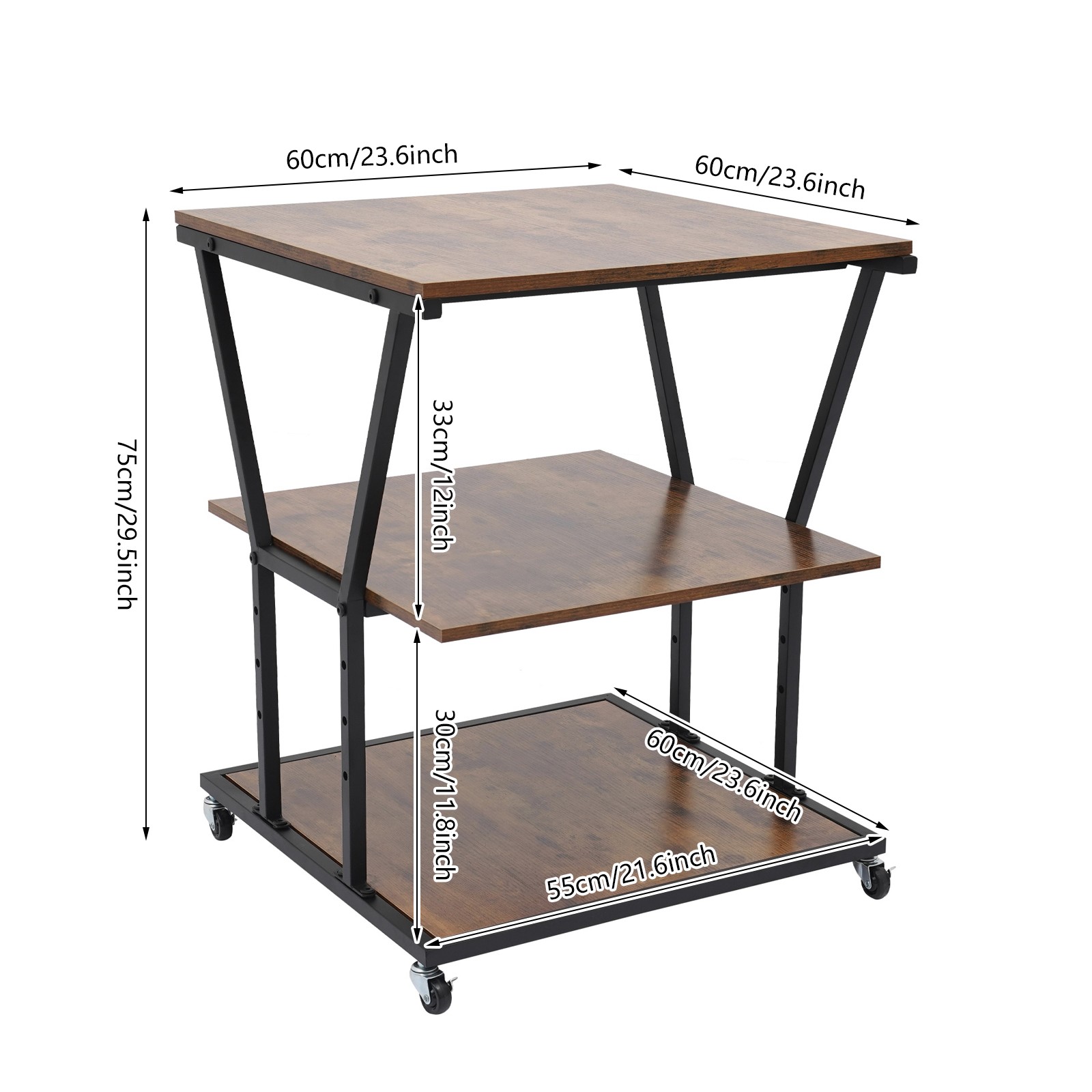 3-Tier Printer Stand with Adjustable Shelves & Wheels for Home/Office
