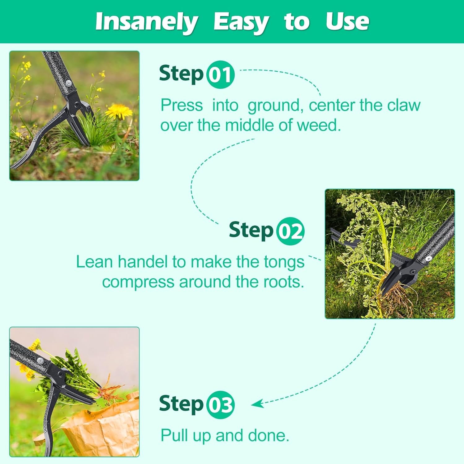 Weed Puller with Long Handle- 63inch - Adjustable Stand Up Tool,...