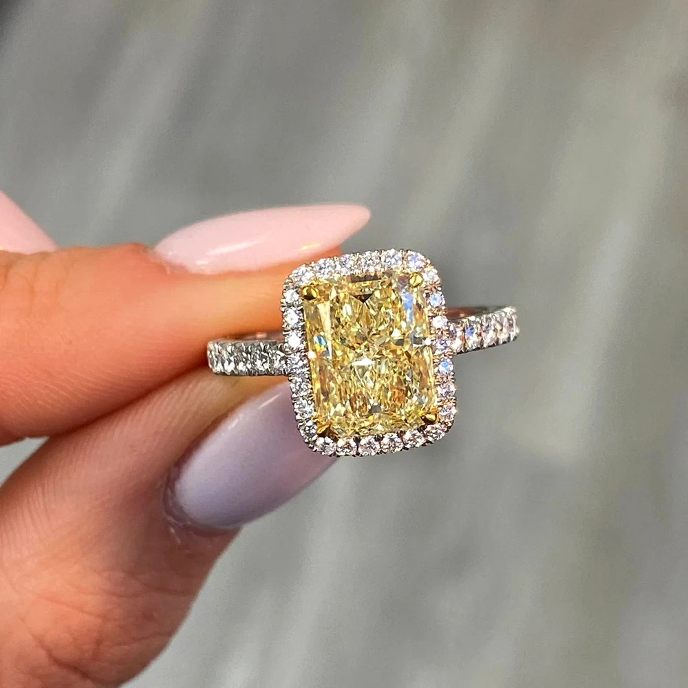 2Ct Radiant Cut Lab Created Citrine & Diamond Halo Ring 14K White Gold Plated