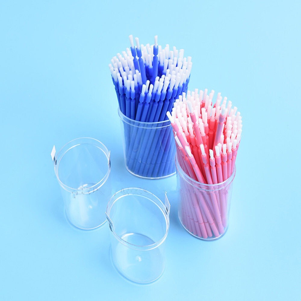 Dental Disposable Micro Applicator Bendable Brush Long Shank Pink/Blue 100 Pcs