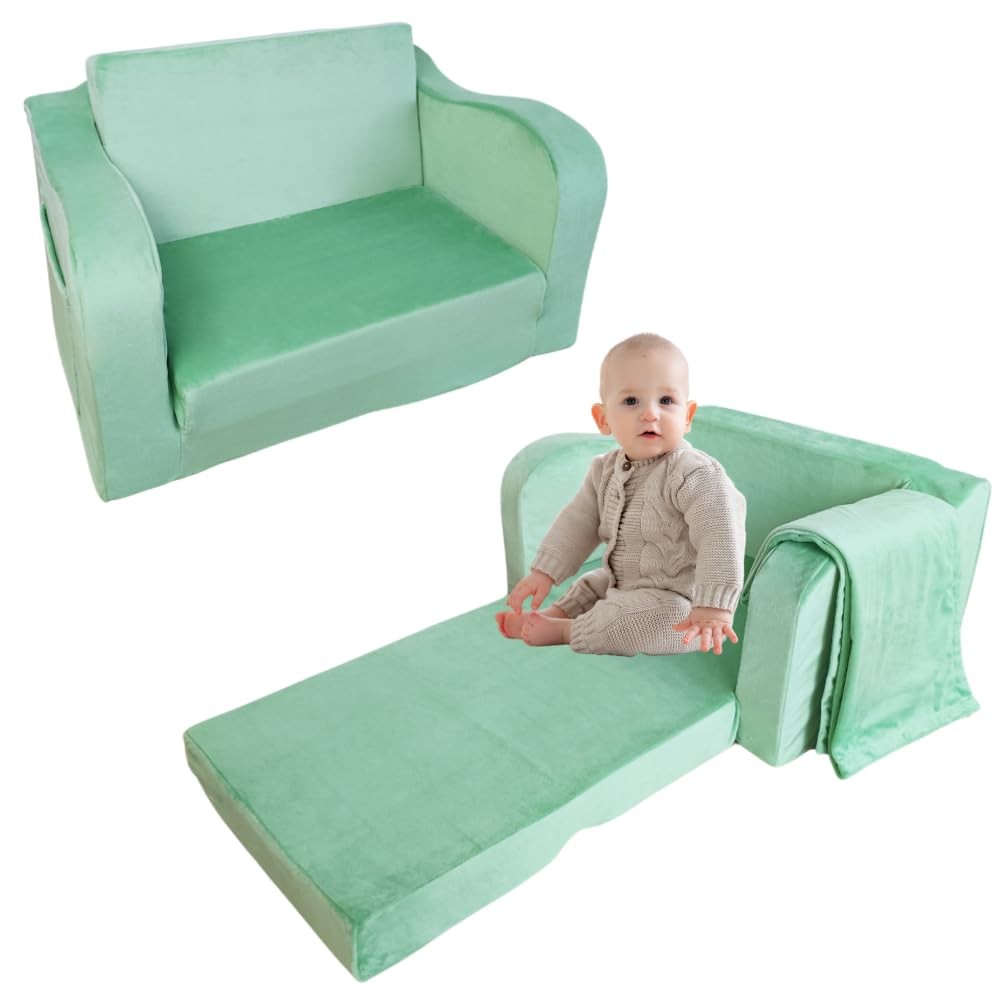 Kids Foam Couch with Blanket, Pre-Assembled Toddlers 2-in-1 Convertible Sofa,...