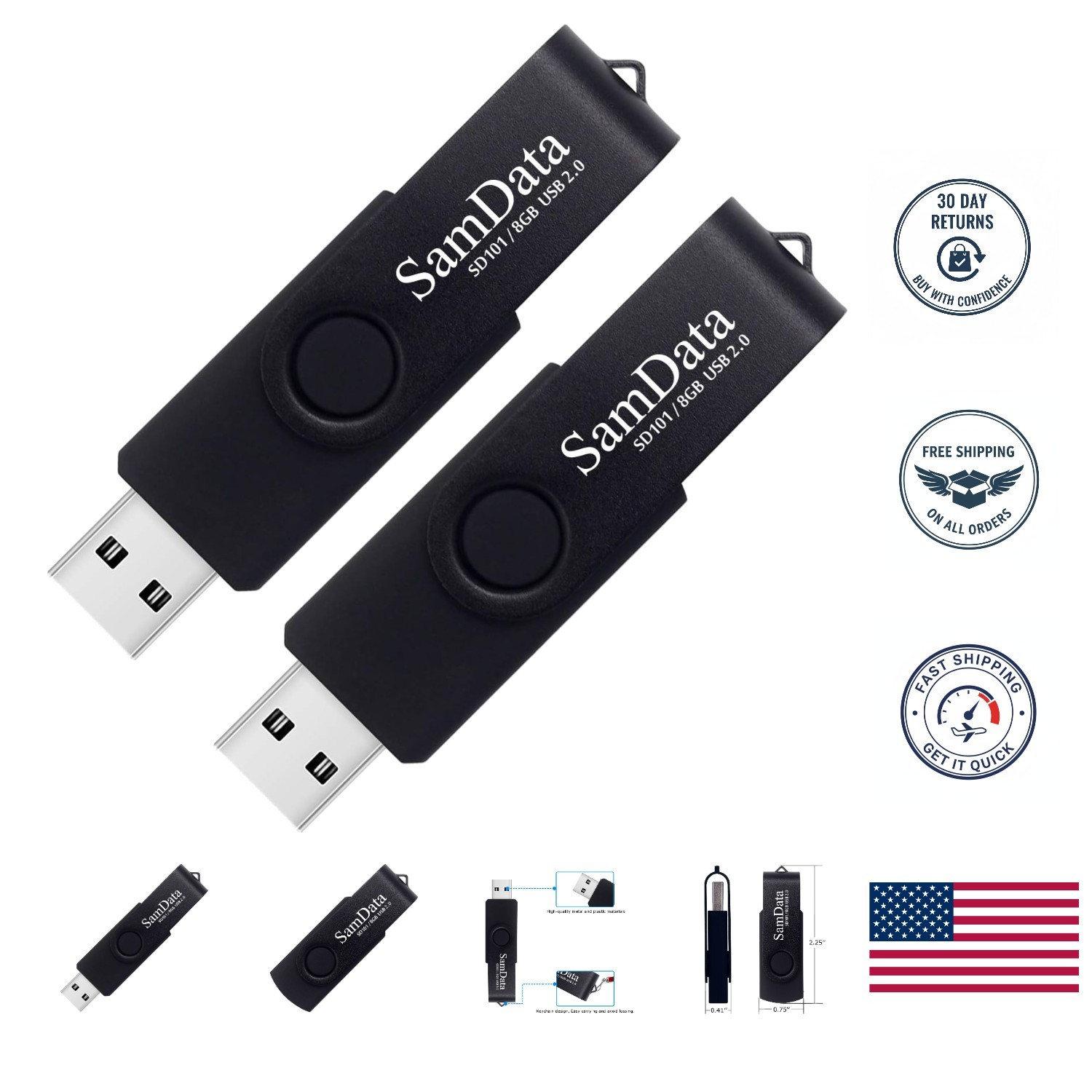 Stylish Black 8GB USB Flash Drives 2 Pack - Efficient Data Storage Solution
