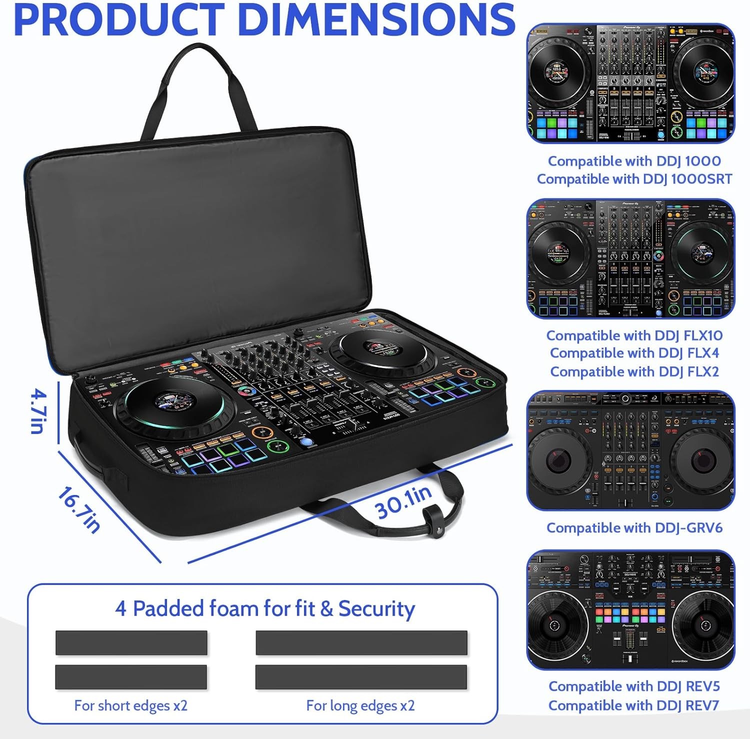 DJ Controller Case with Wheels Compatible with DDJ FLX10 /1000 /FLX6 /REV7 /REV5