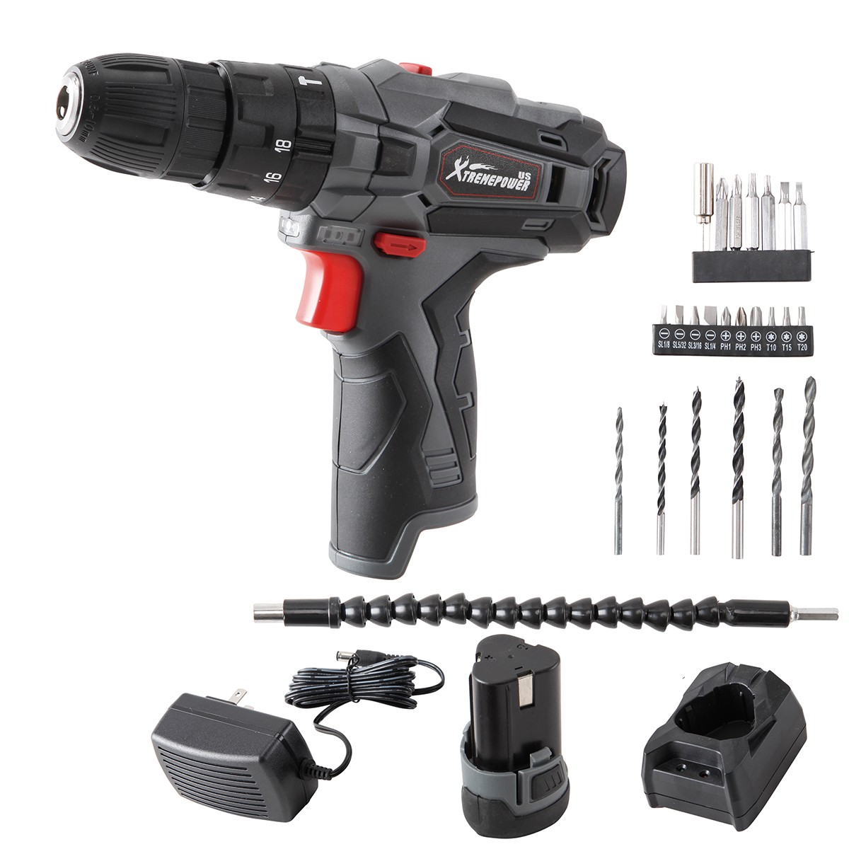 XtremepowerUS 24PCS 12v Cordless Drill Screw Driver Set Flexible Shaft w/ Case