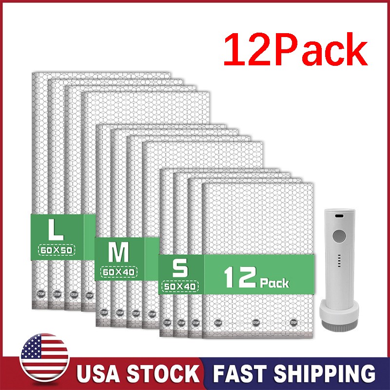 12 Pack Travel Vacuum Storage Bags with Rechargeable Pump 3 Sizes for Clothing