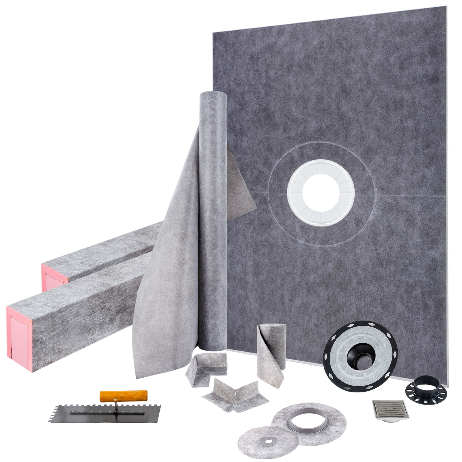 Uimoso Waterproofing Shower Curb Kit Shower Kit Tray 38"x60" w/Central Drain PVC