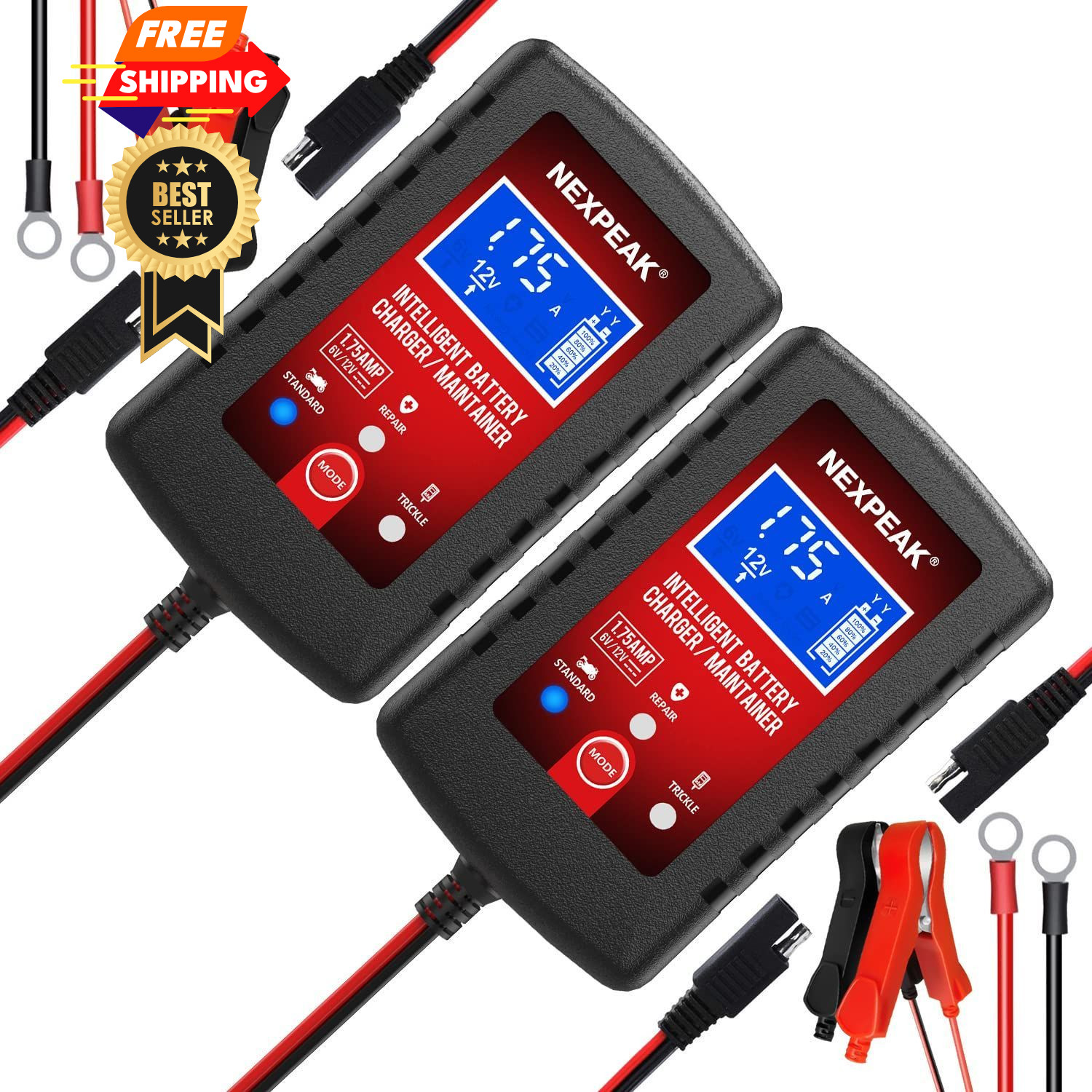 2-Pack Smart Fully Automatic 6V 12V Battery Charger Maintainer for 2P-NC175