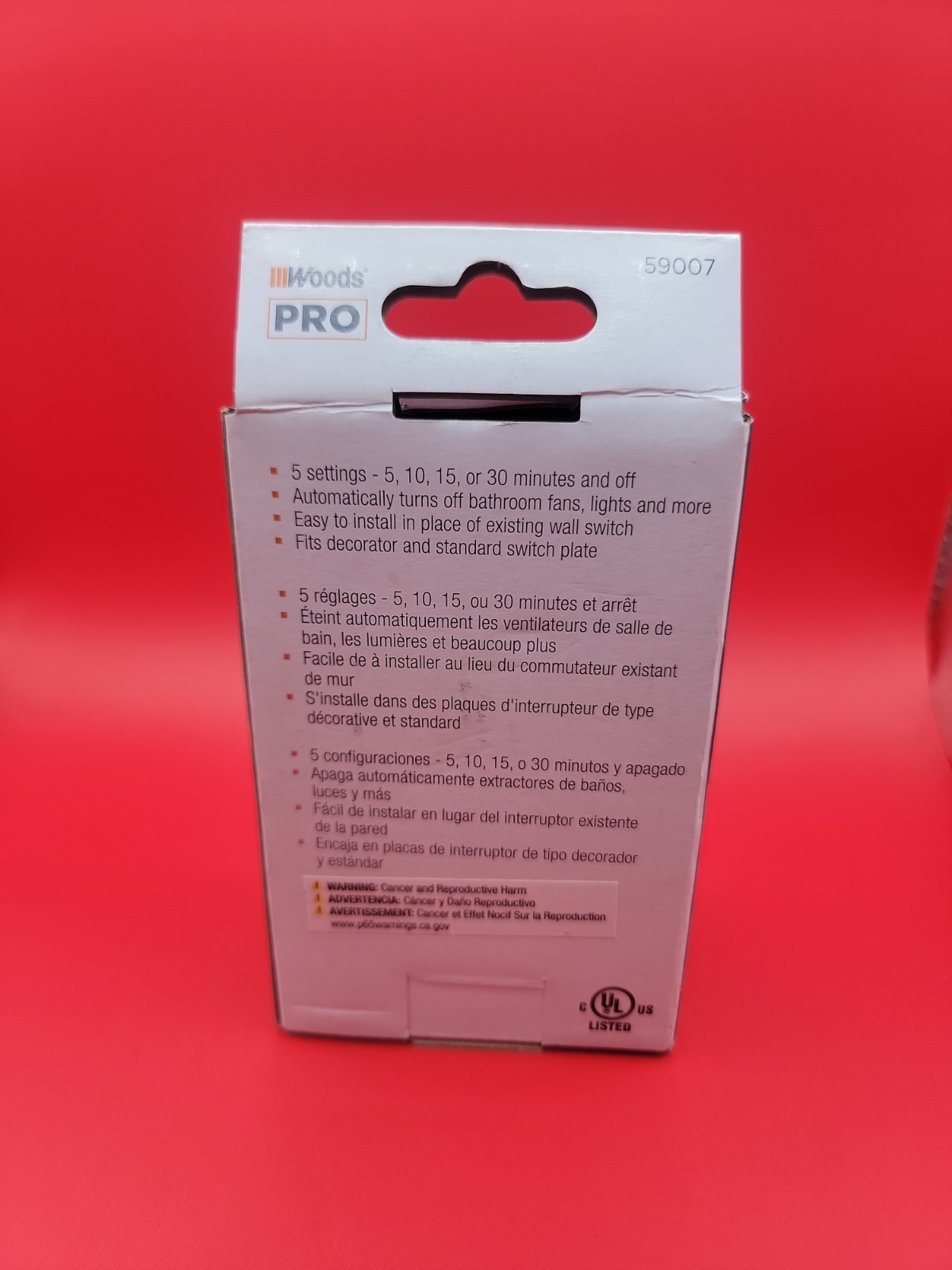 Woods Pro 59007 In-Wall 30-Minute Countdown Timer White NIB