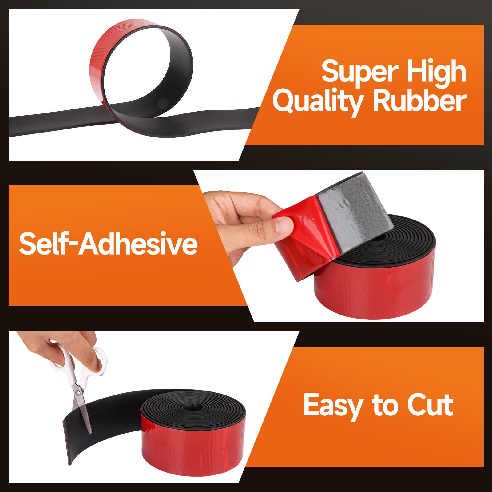TORRAMI Neoprene Rubber Strips Adhesive Solid 4" Wide X 10' Long, Black