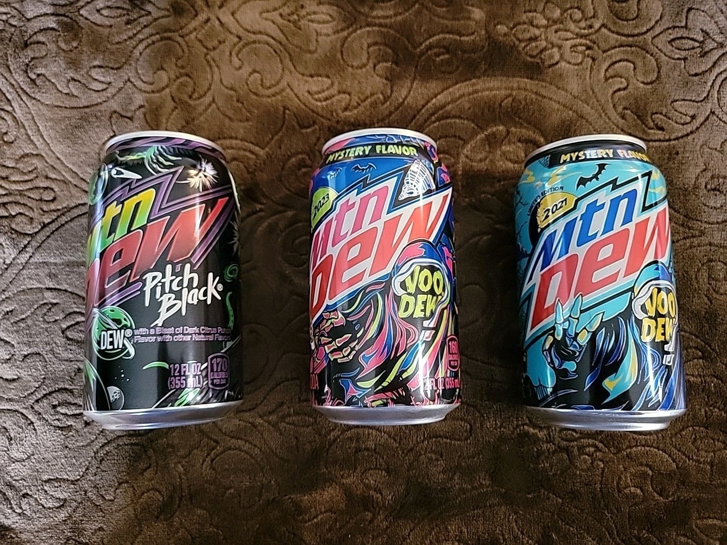 Mountain Dew Rare/Discontinued Lot Of 3 Full 12oz Cans !! Voodew, Pitch Black