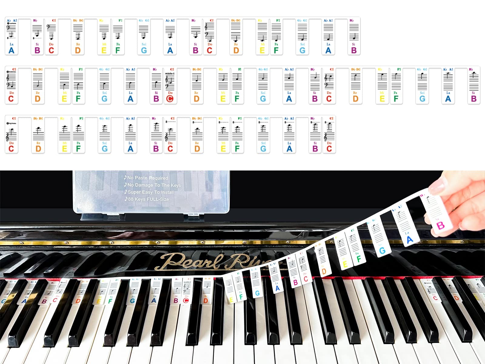 Removable Silicone Piano Keyboard Note Labels for 88 Key Full Size