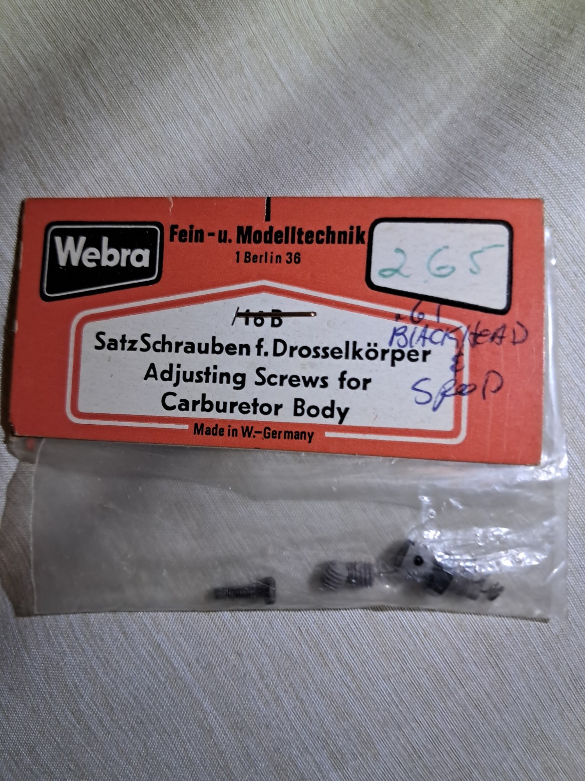 Vintage Webra Adjusting Screws Carburetor Body Blackhead 61 Speed RC Parts NOS