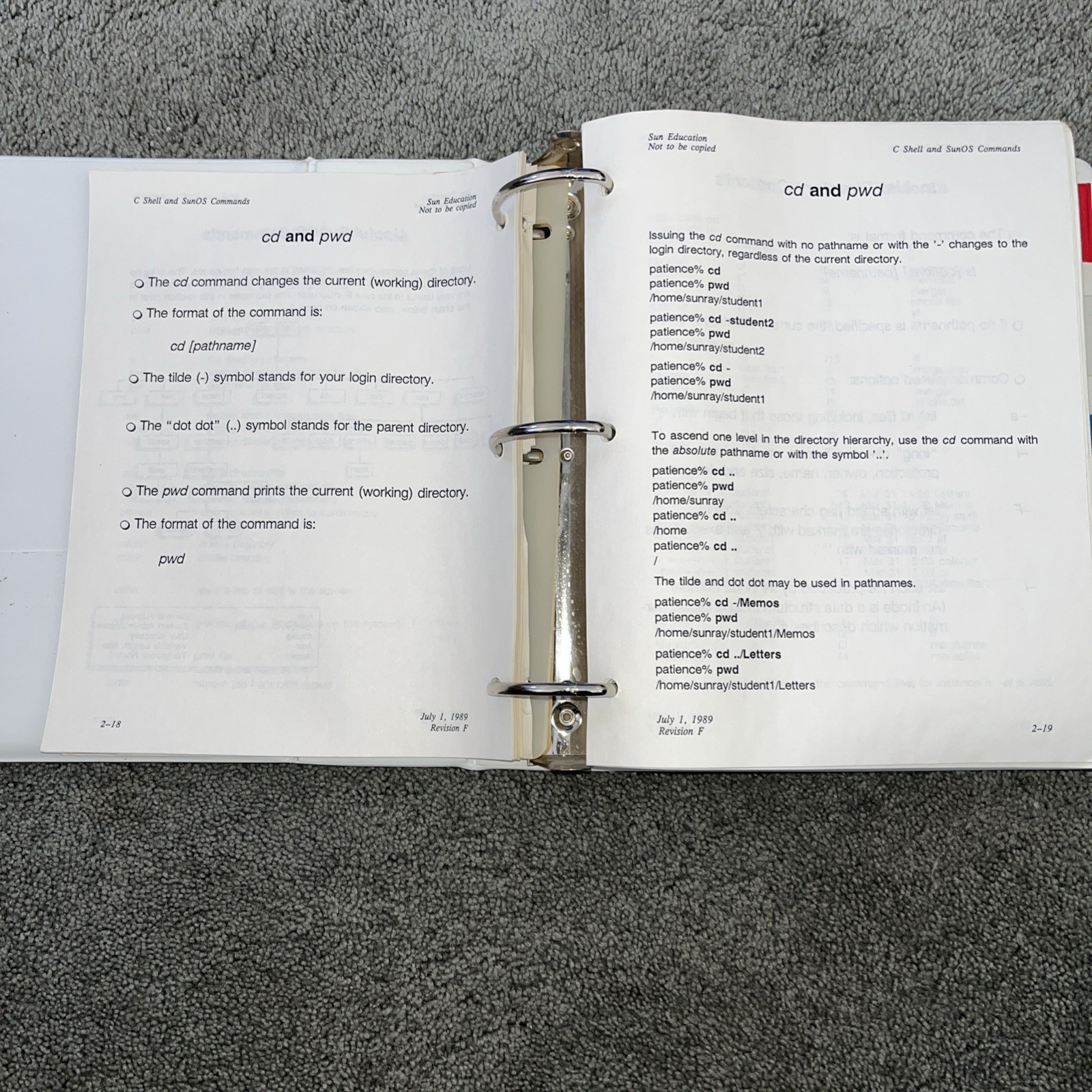 VTG 1989 SUN Microsystems SunOS Education Course For Programmers, Student Guide