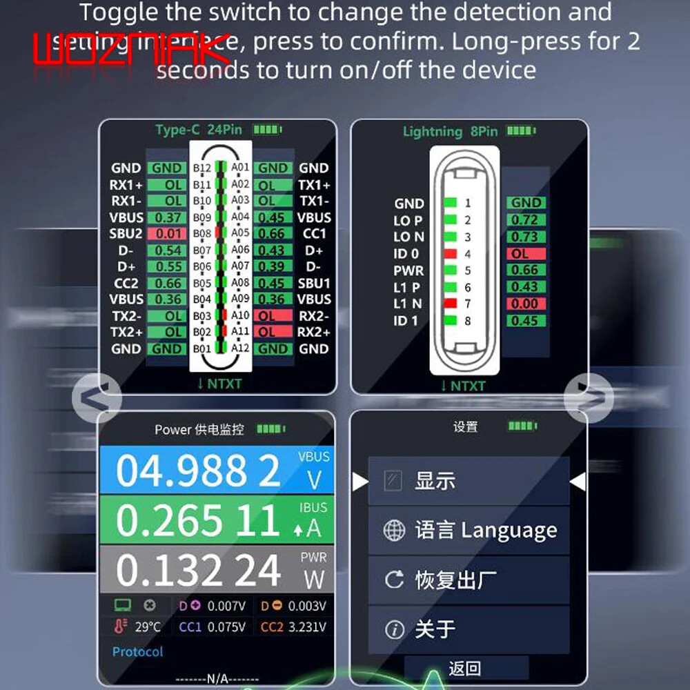 Phone Tail Plug Detector Support Lightning Type-C Charge Error Tester Detector