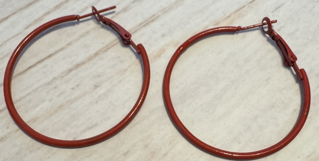 Fun Vintage Red 1.75” Hoop Pierced Earrings