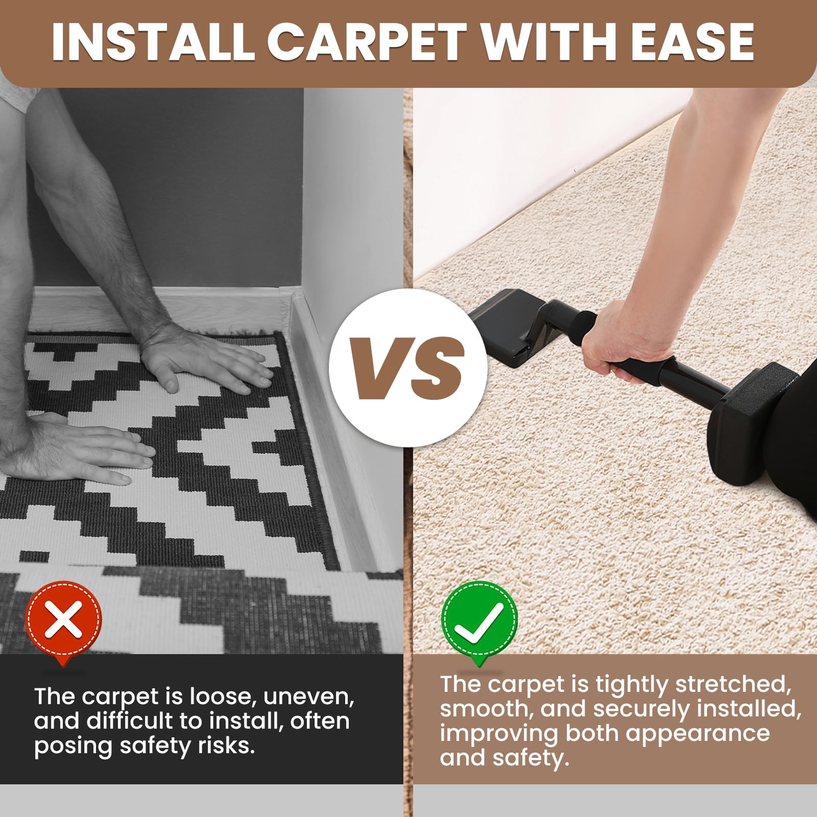1 Pack Carpet Knee Kicker, Non-Adjustable Carpet Stretcher Knee Kicker, Compa...