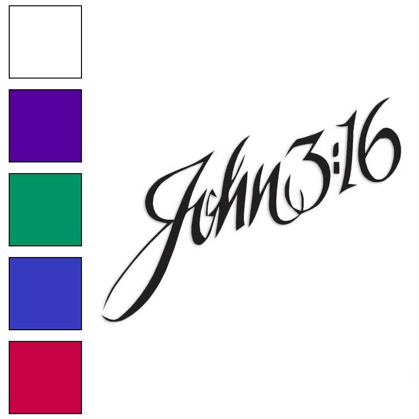 John 3:16 Cursive, Vinyl Decal Sticker, Multiple Colors & Sizes #910