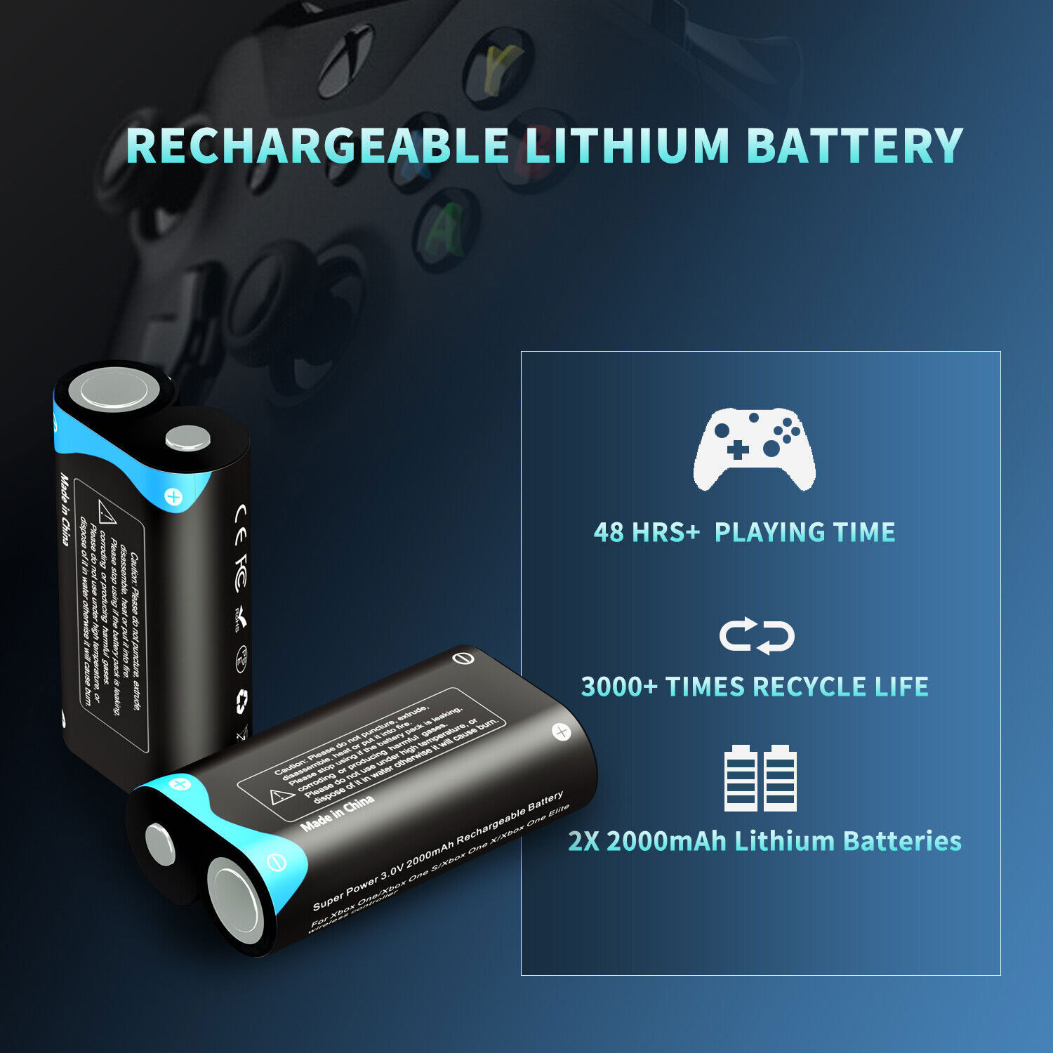 3x Lithium Rechargeable Xbox Controller Battery Pack for Xbox One / Xbox Series
