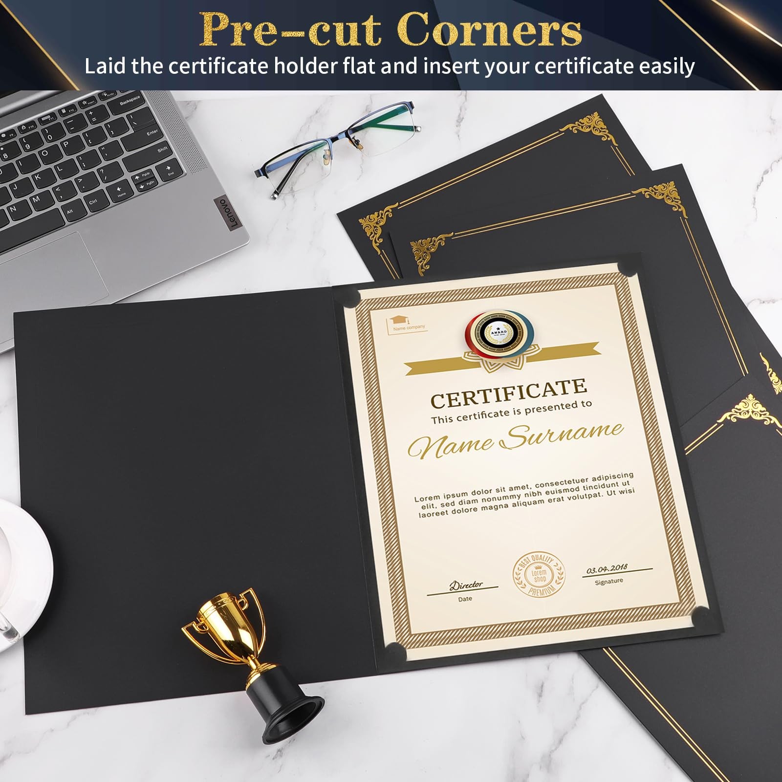 10 Packs Certificate Holders, Black Certificate Covers, Diploma Holders, Cert...