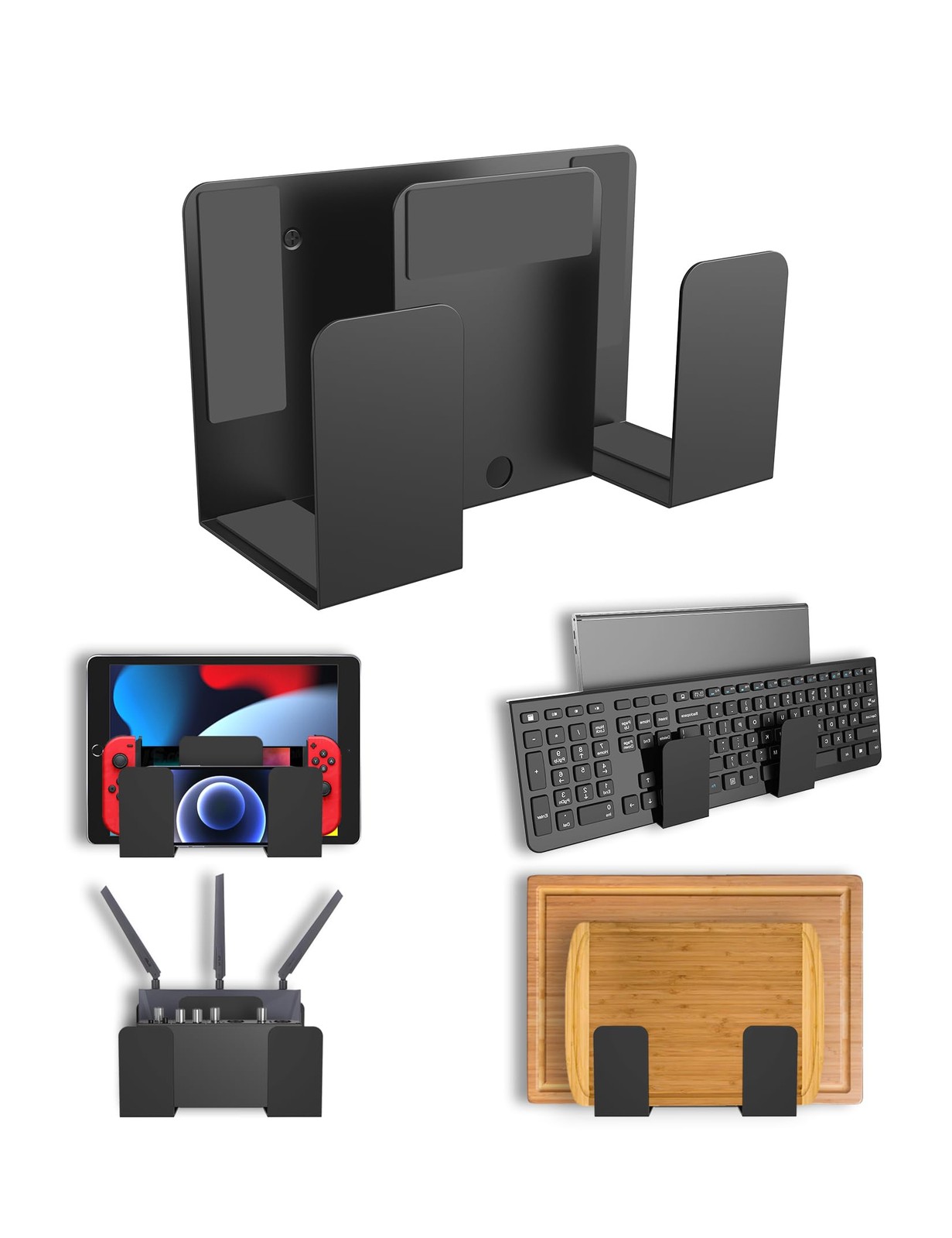 Black Universal Wall Mount, Laptop, Tablet, Router, Shelf Holder, Organizer