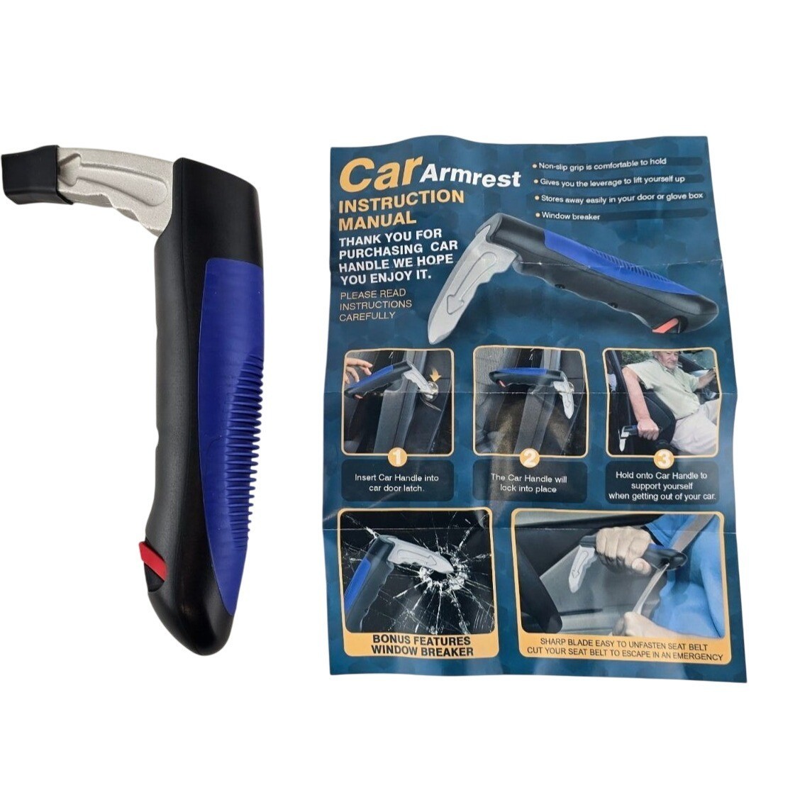 3-in-1 Car Door Handle for Seniors -Assist Handle,Window Breaker/Seatbelt Cutter